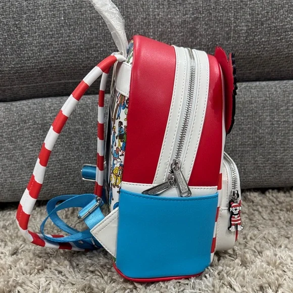 Loungefly Where's Waldo Red, White, and Blue Kids Backpack